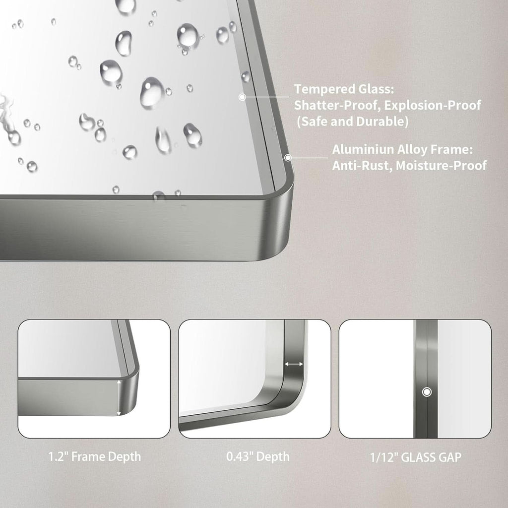 24 By 30 Inch Brushed Nickel Wall Mounted Bathroom Mirror Hangs Horizontally Or Vertically