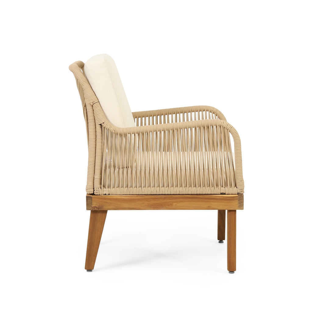 Outdoor Chat Set Acacia Wood Rope Teak Cushions 4 Piece Seats 4