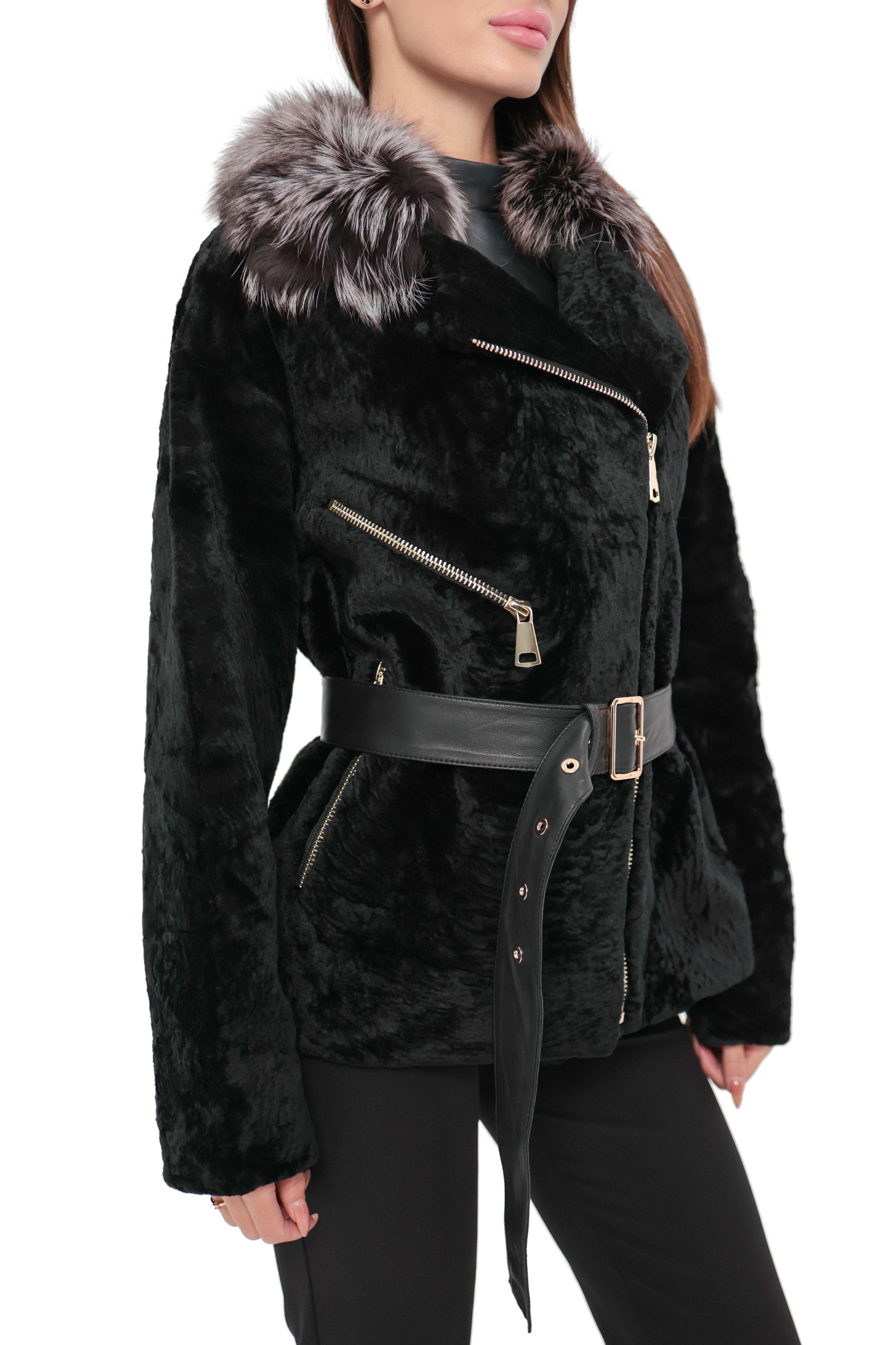 Bari Genuine Astrakhan Silver Fox Trim Coat
