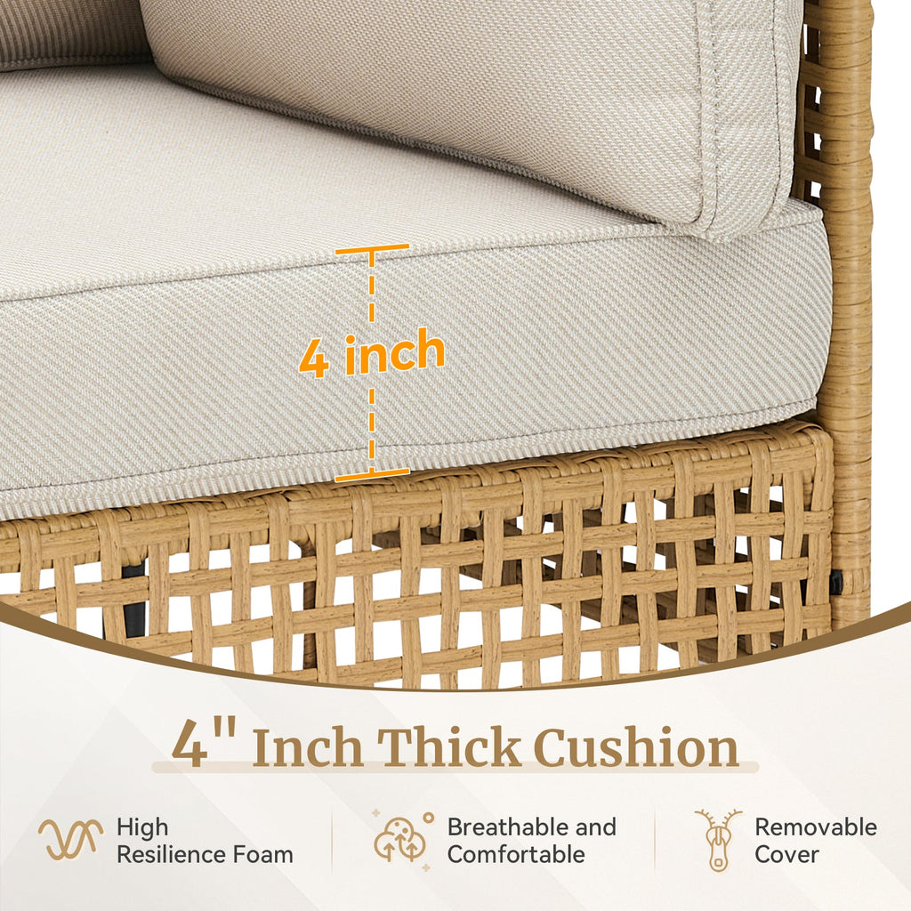 Outdoor Sectional Set Wicker Boho Beige Cushion Modular