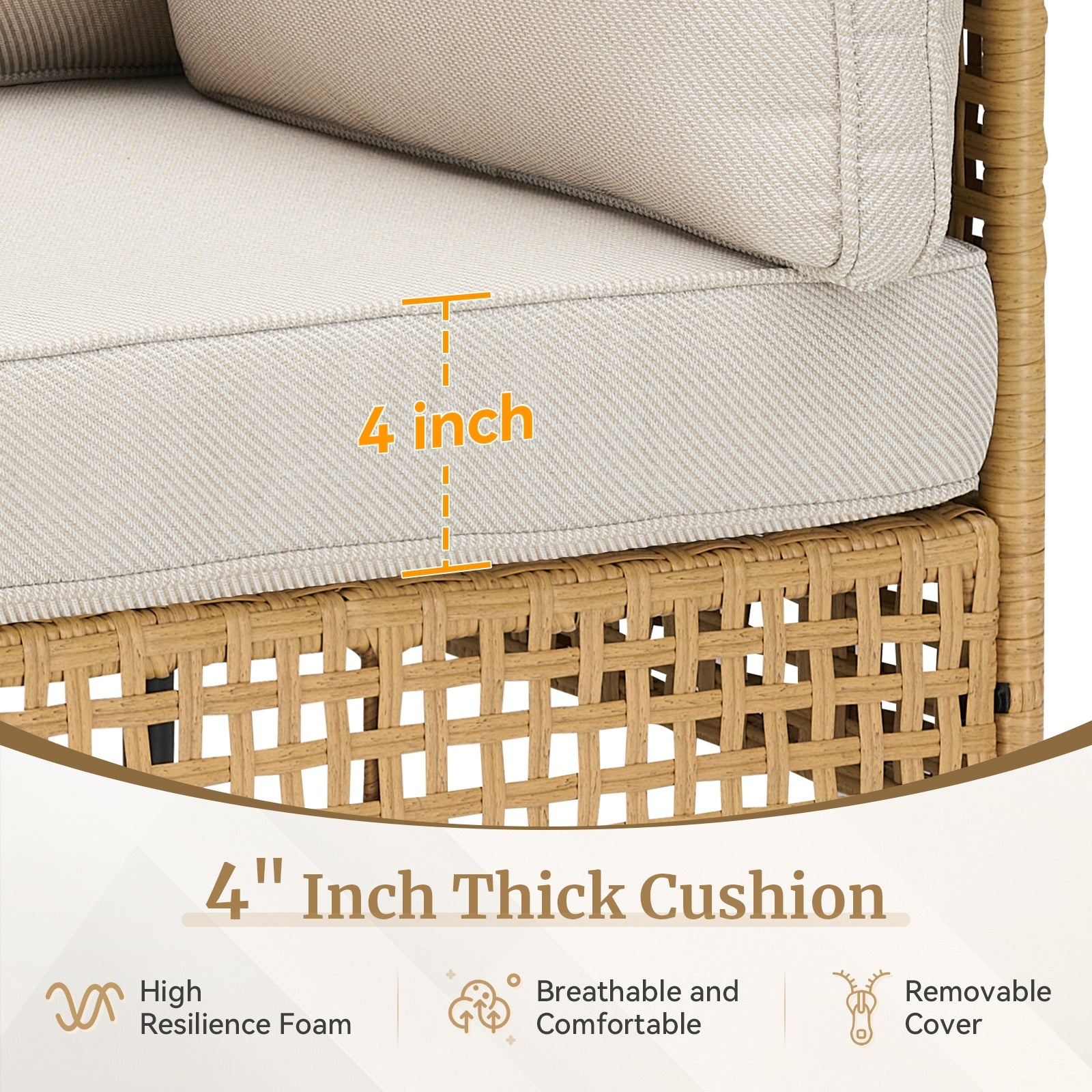 Outdoor Sectional Set Wicker Boho Beige Cushion Modular