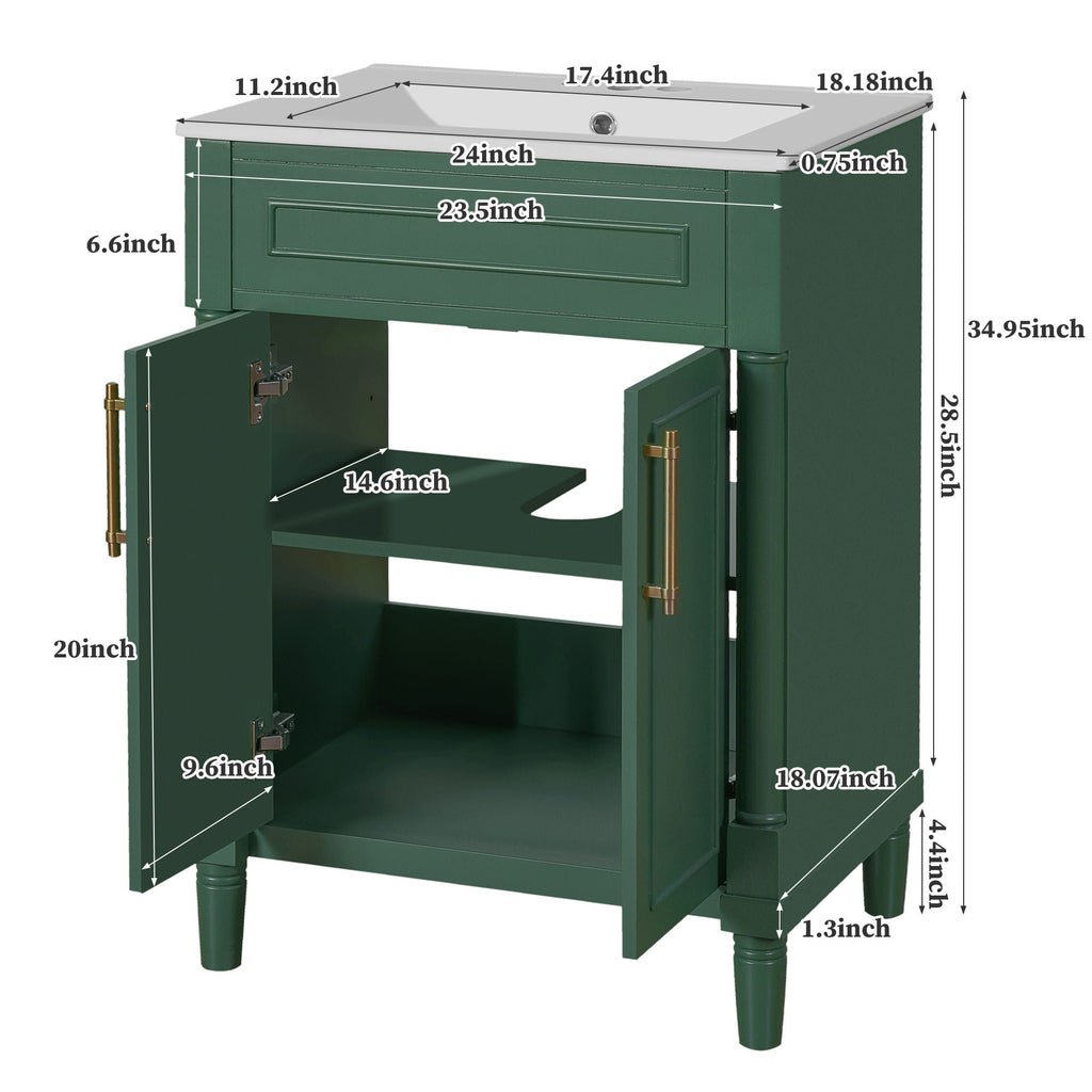 Bathroom Vanity With Integrated Sink, 2 Door Cabinet, Single Sink For Small To Medium Bathrooms