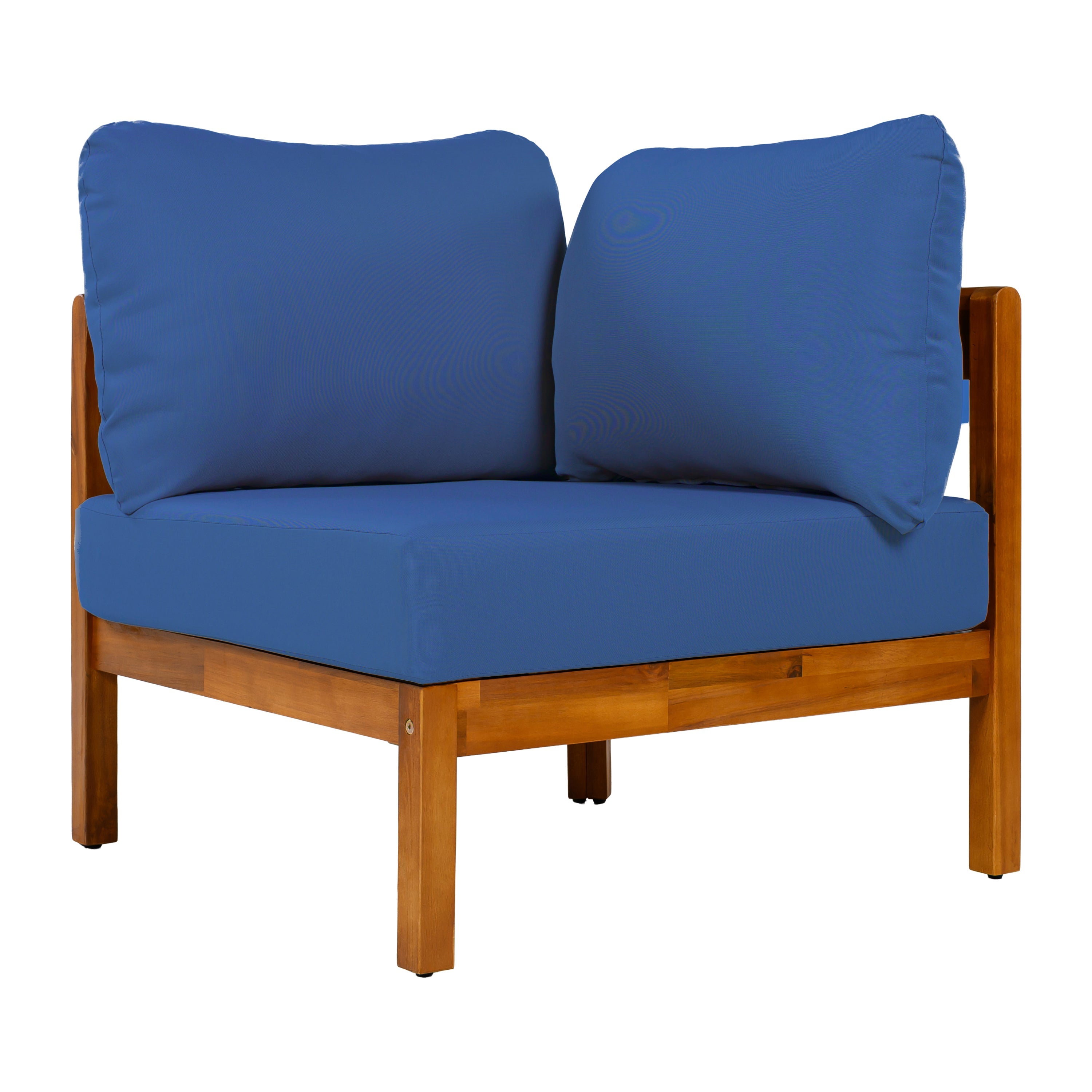 Outdoor Sofa Set Acacia Wood Arc Frame Blue Cushions L-Shape 6 Piece
