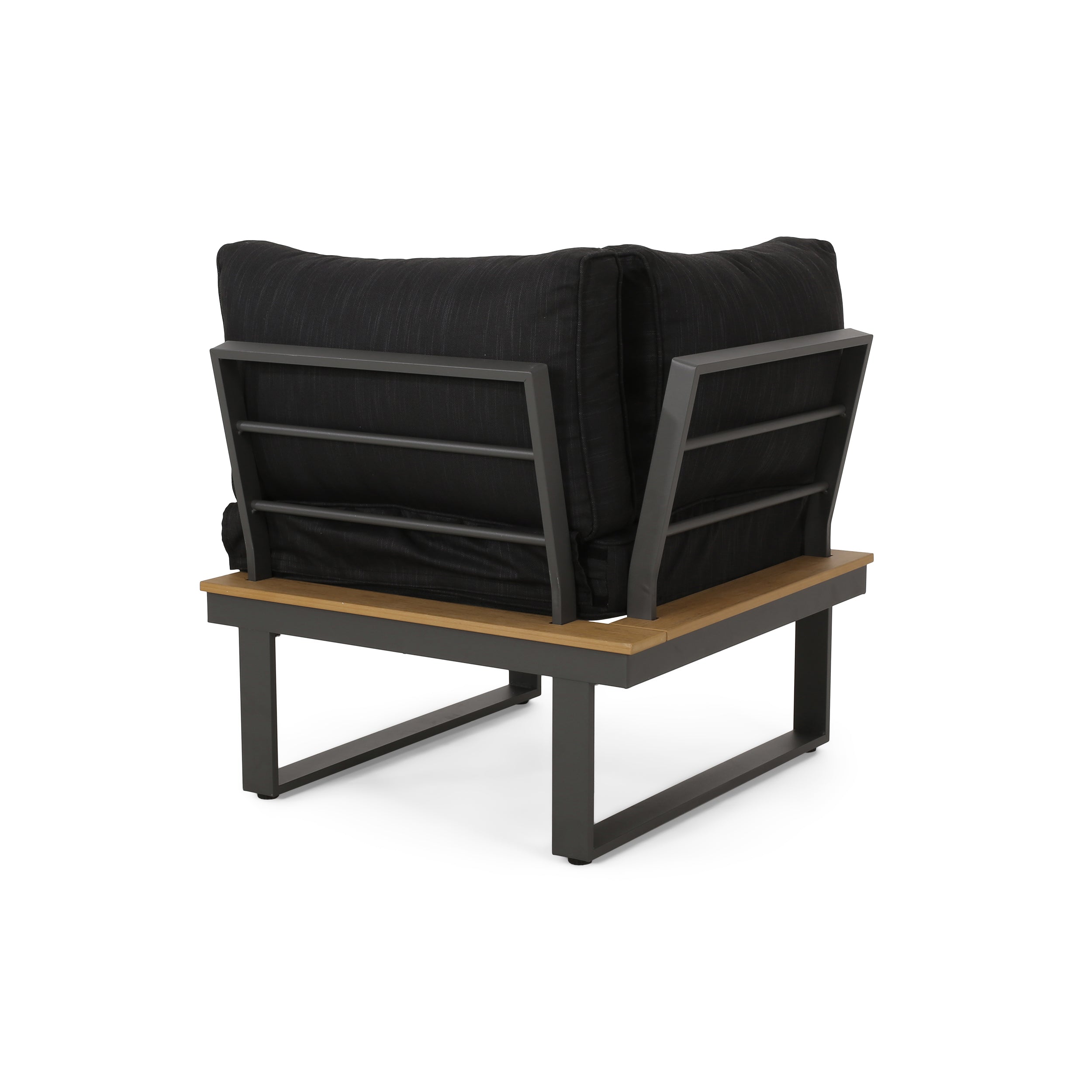 Outdoor Sectional Set Aluminum Acacia Wood Dark Gray 5 Piece Seats 5