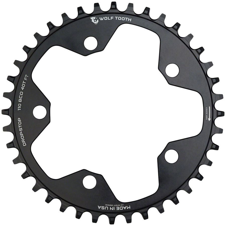 Wolf Tooth 110 BCD Cyclocross Road Chainring - 40t 110 BCD 5-Bolt Drop-Stop B  BLK