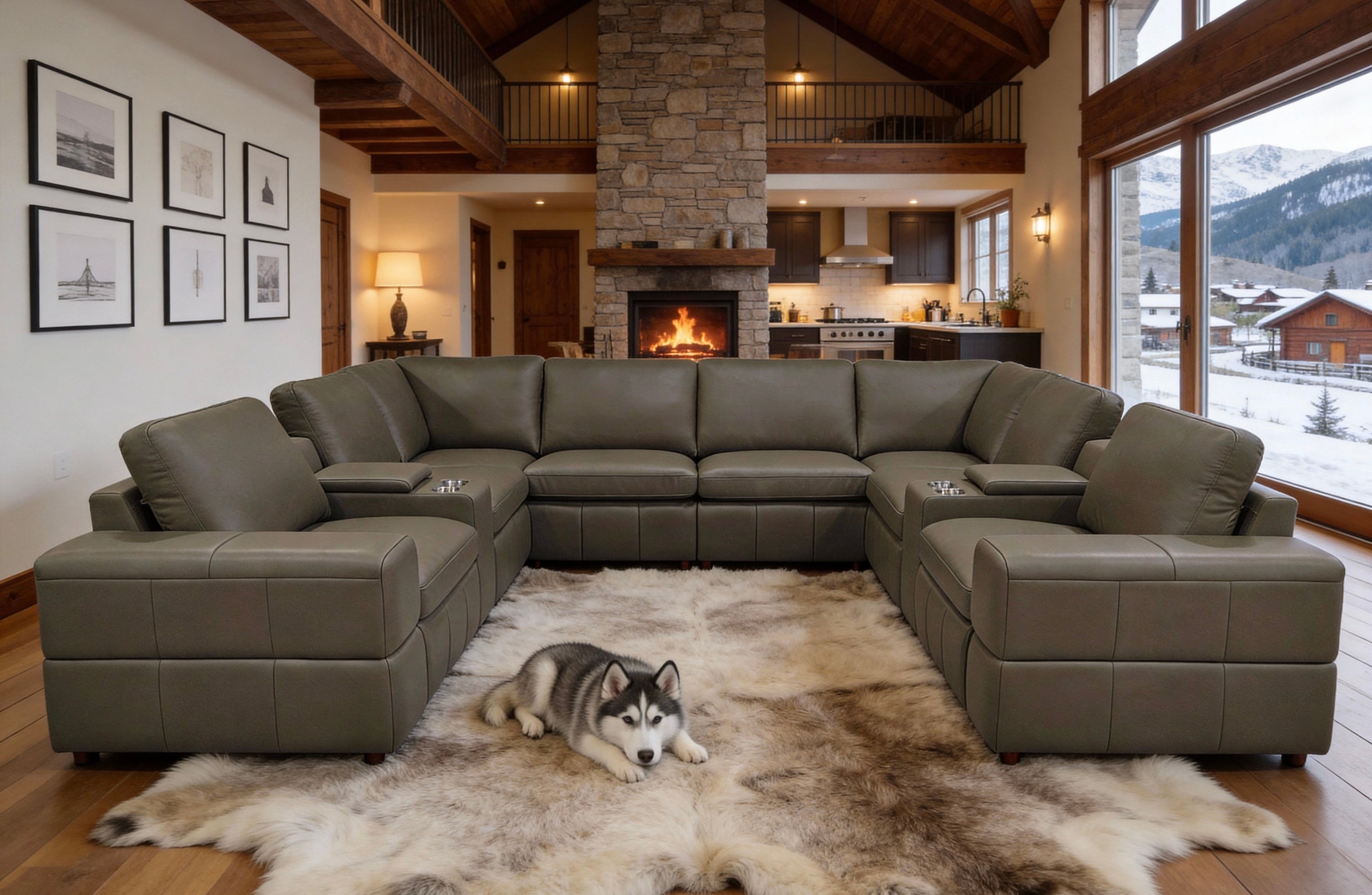 Sectional Sofa Modular Leather Match Olive 8 Seat 2 Recliners 128 In