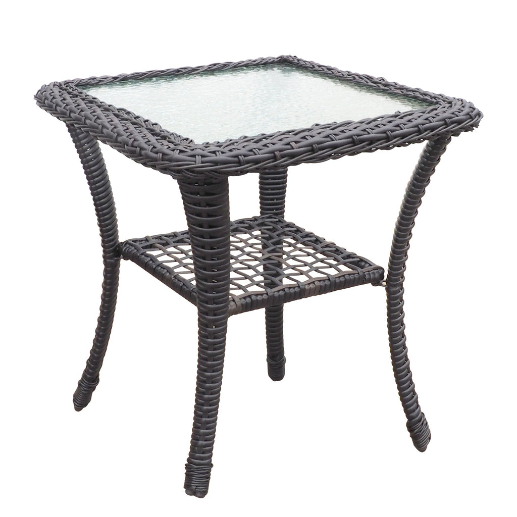 Outdoor Conversation Set Wicker Swivel Rocker Navy Glass Table 3 Piece