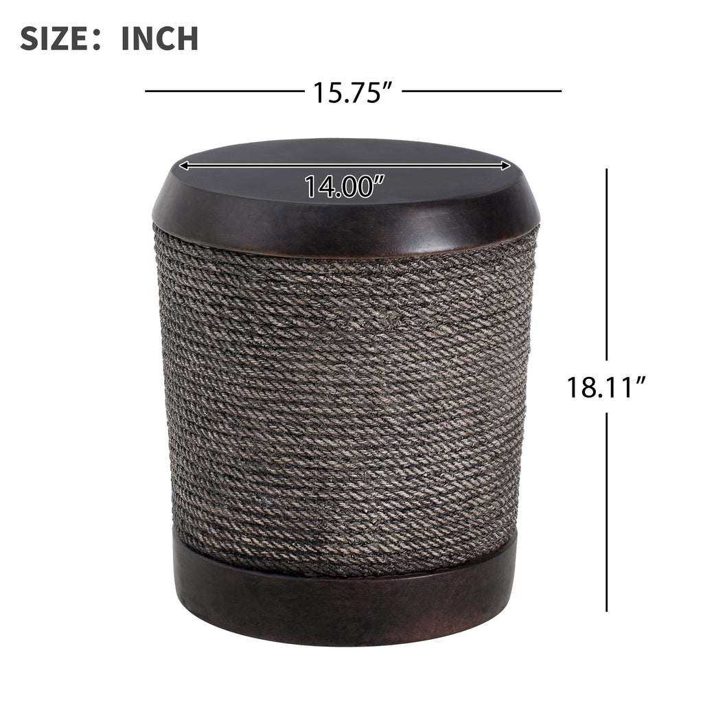 Outdoor Side Table MGO Braided Cord Cylinder Dark Brown 15.75x18in