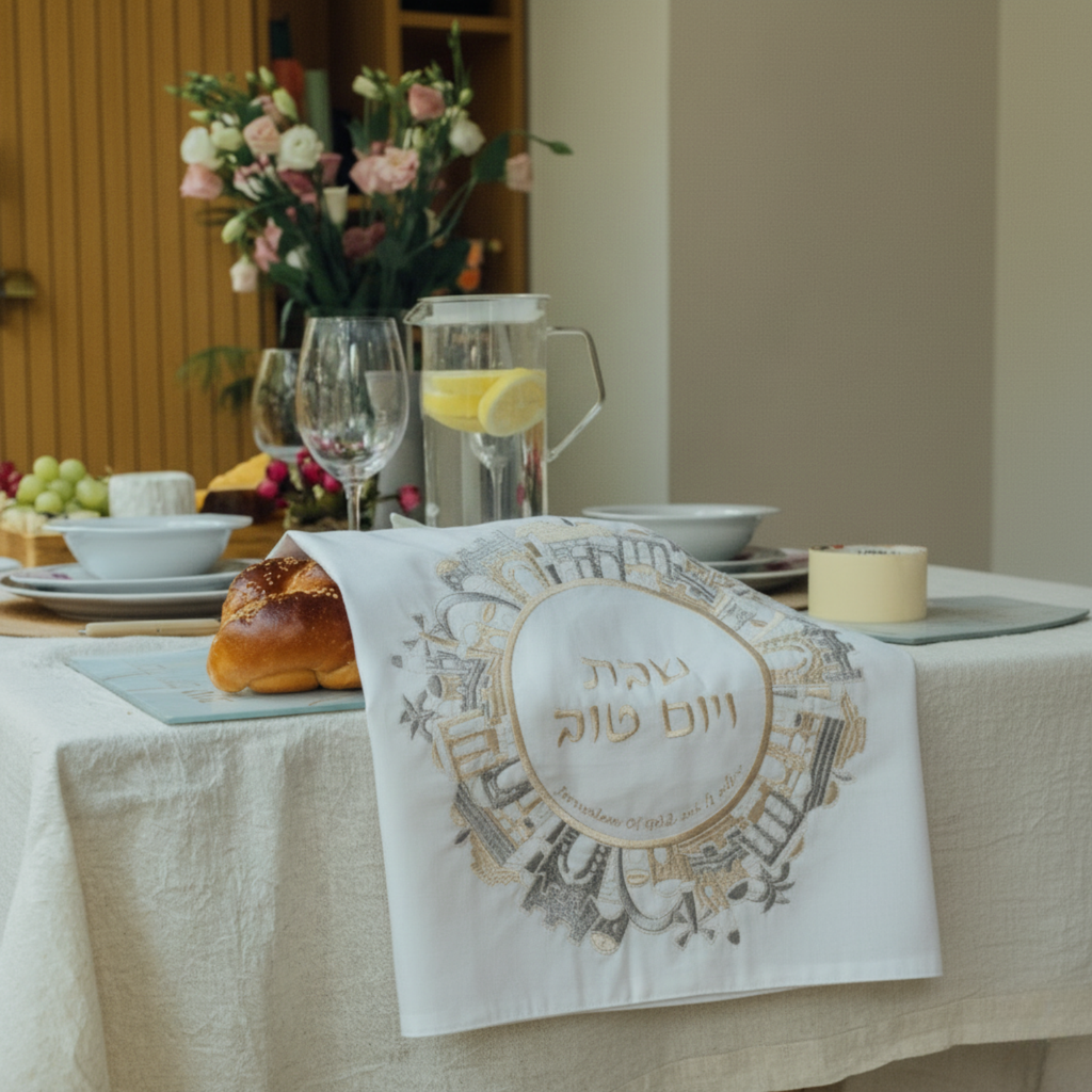 Luxurious Shabbat Table Set in Gold & White Tones - Golden Harmony Series