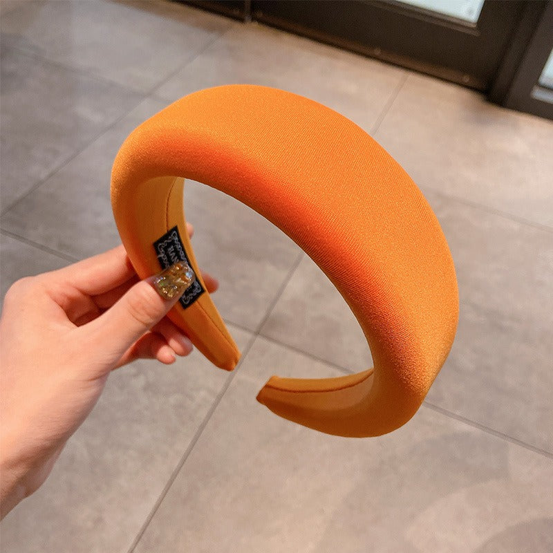 Candy colored thick sponge hair hoop for women's solid color wide edged and minimalist headband