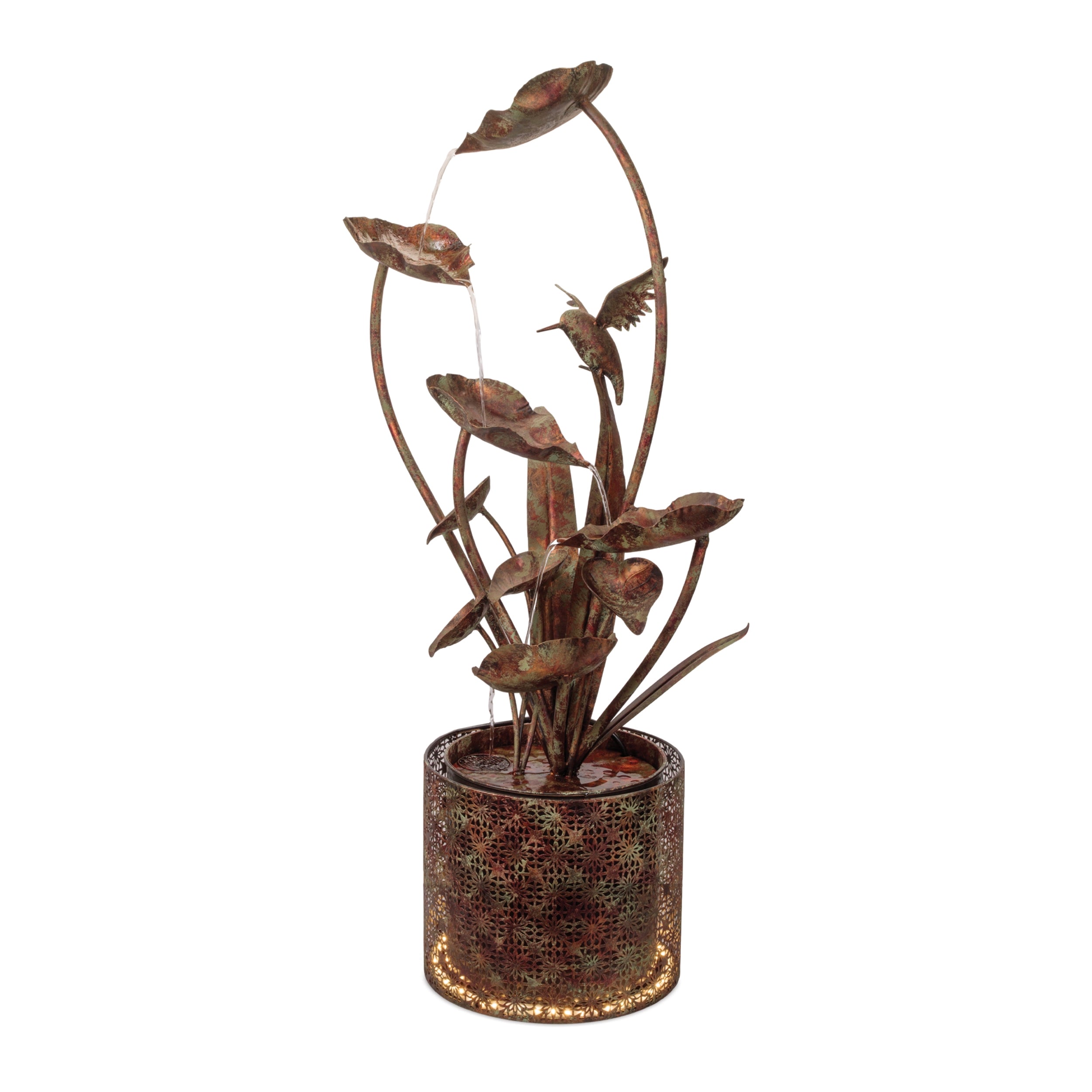 Cascading Iron Hummingbird and Leaf Fountain 42"H