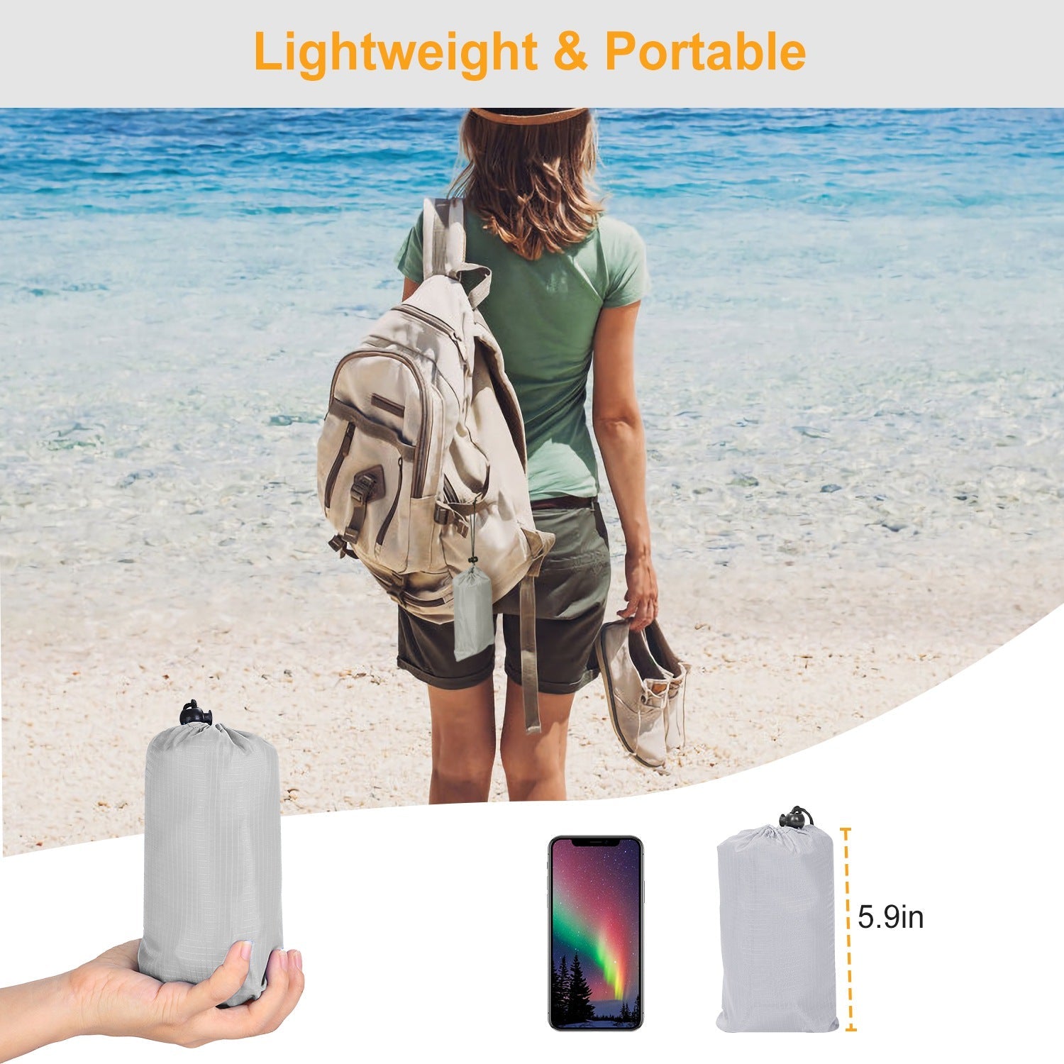 Portable Beach Blanket 4.6’ x 6.6’ Waterproof Foldable Camping Rug Pocket Sandproof Picnic Mat for Camping Picnic Hiking Grass Travel