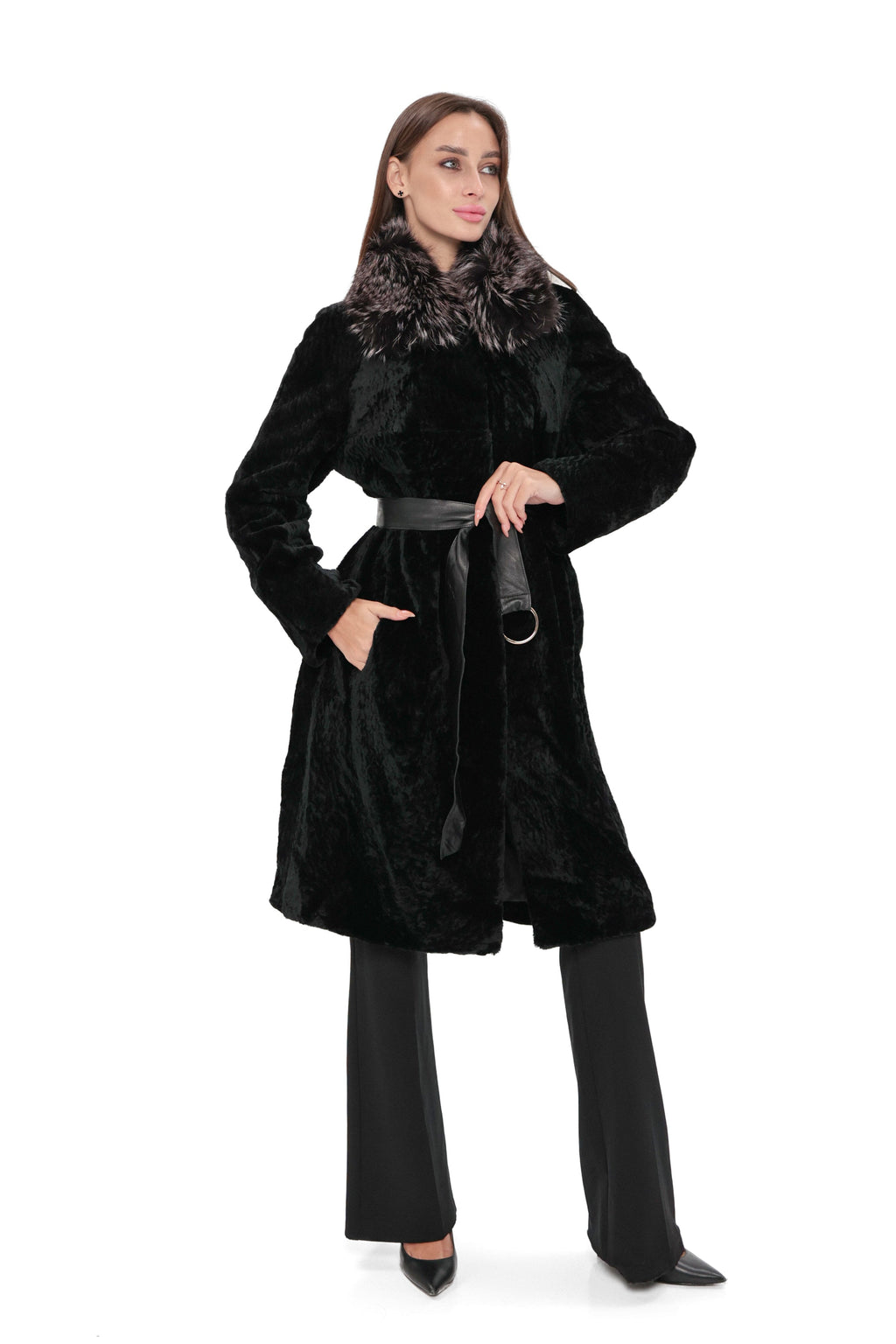 Genuine Astrakhan Silver Fox Trim Coat