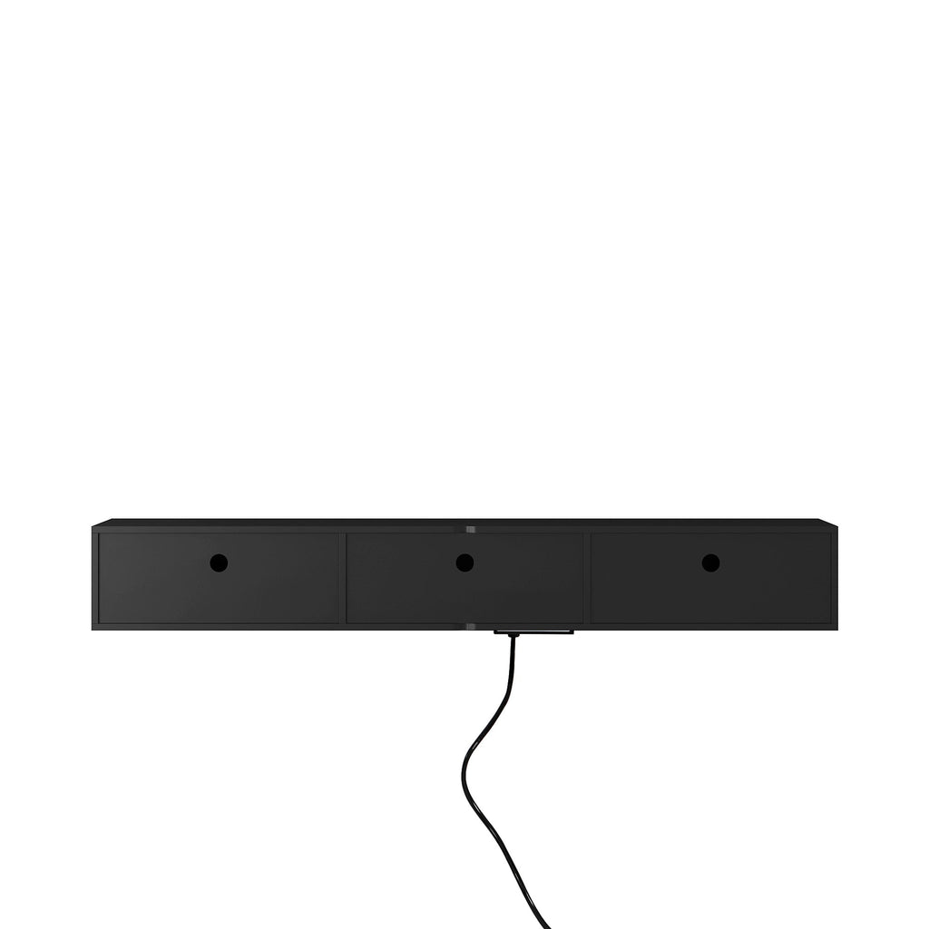 TV Stand Wall-Mounted Floating LED Black MDF 3 AC 2 USB Fits 65 In TV