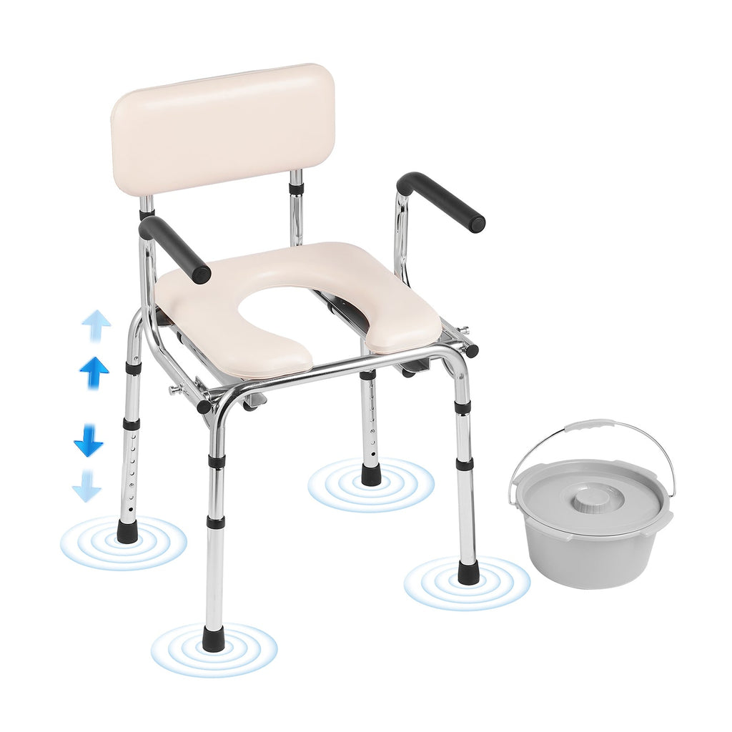 Commode Chair Padded Seat Drop-Down Arms 7-Level Adjustable Steel 350 LB