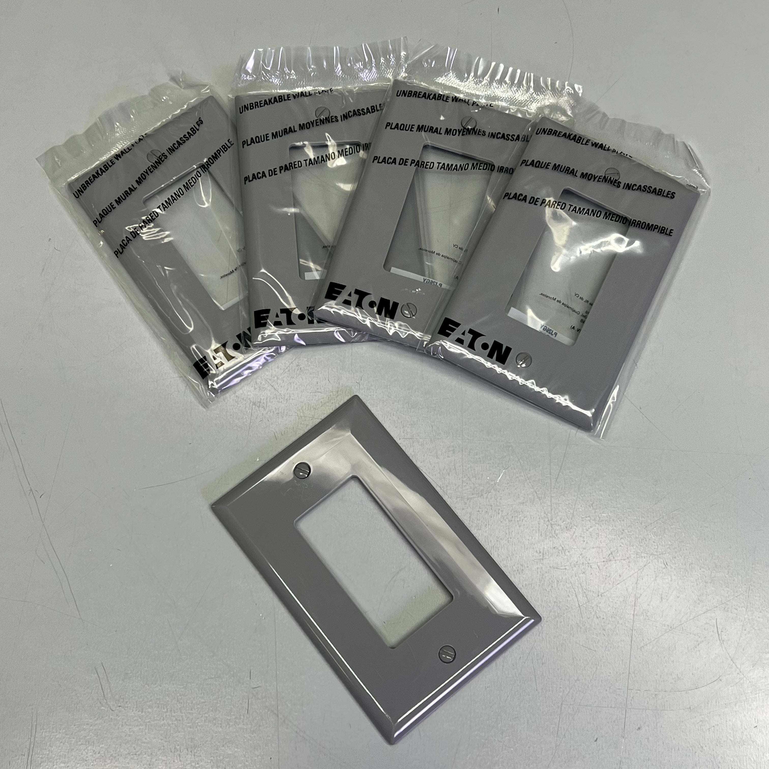 ZA@  EATON (5 PACK) Polycarbonate Single Gang GFCI Wall Plate Cutout Mid Size Grey PJ26GY