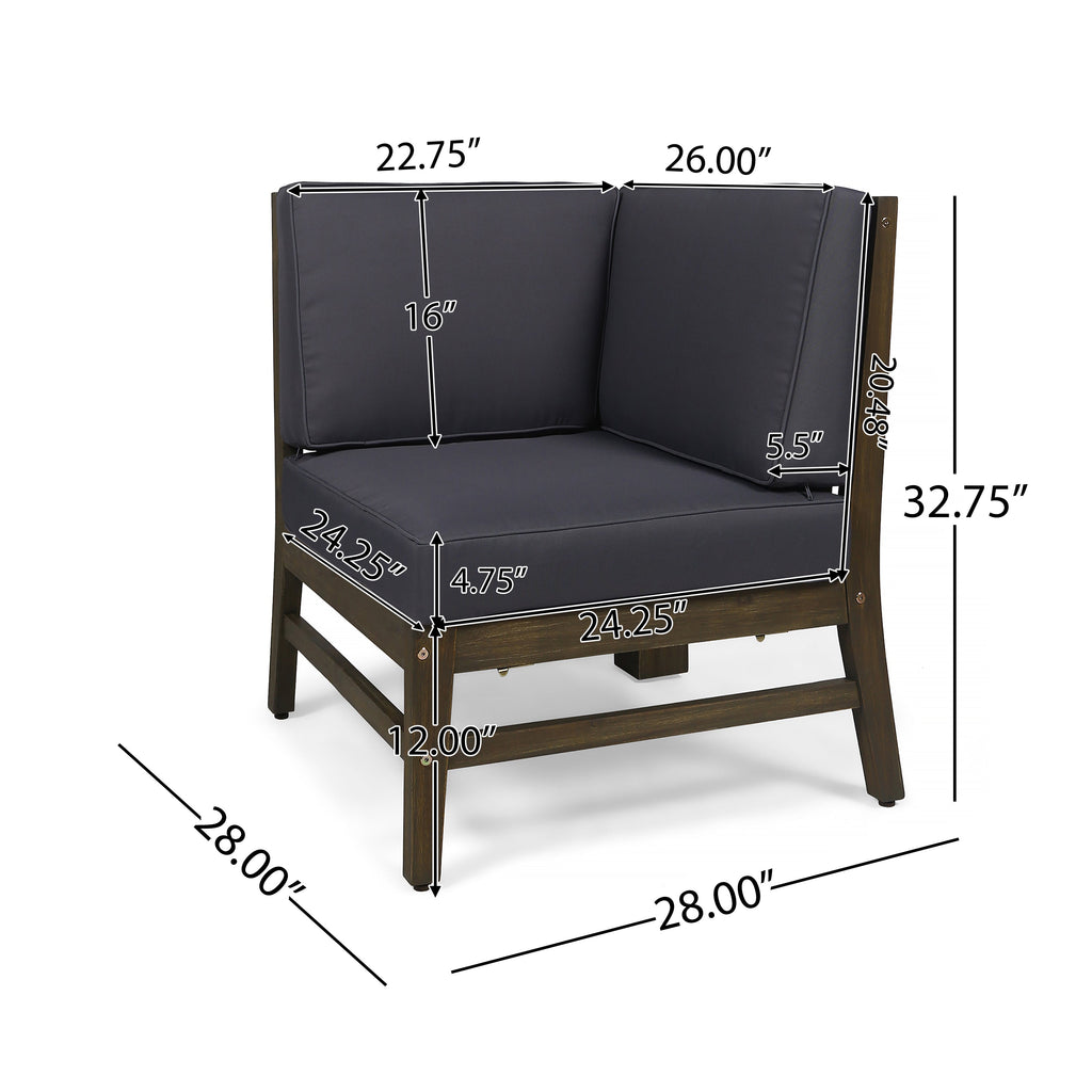 Outdoor Sectional Set Acacia Wood Dark Gray Cushion 6 Piece Seats 5