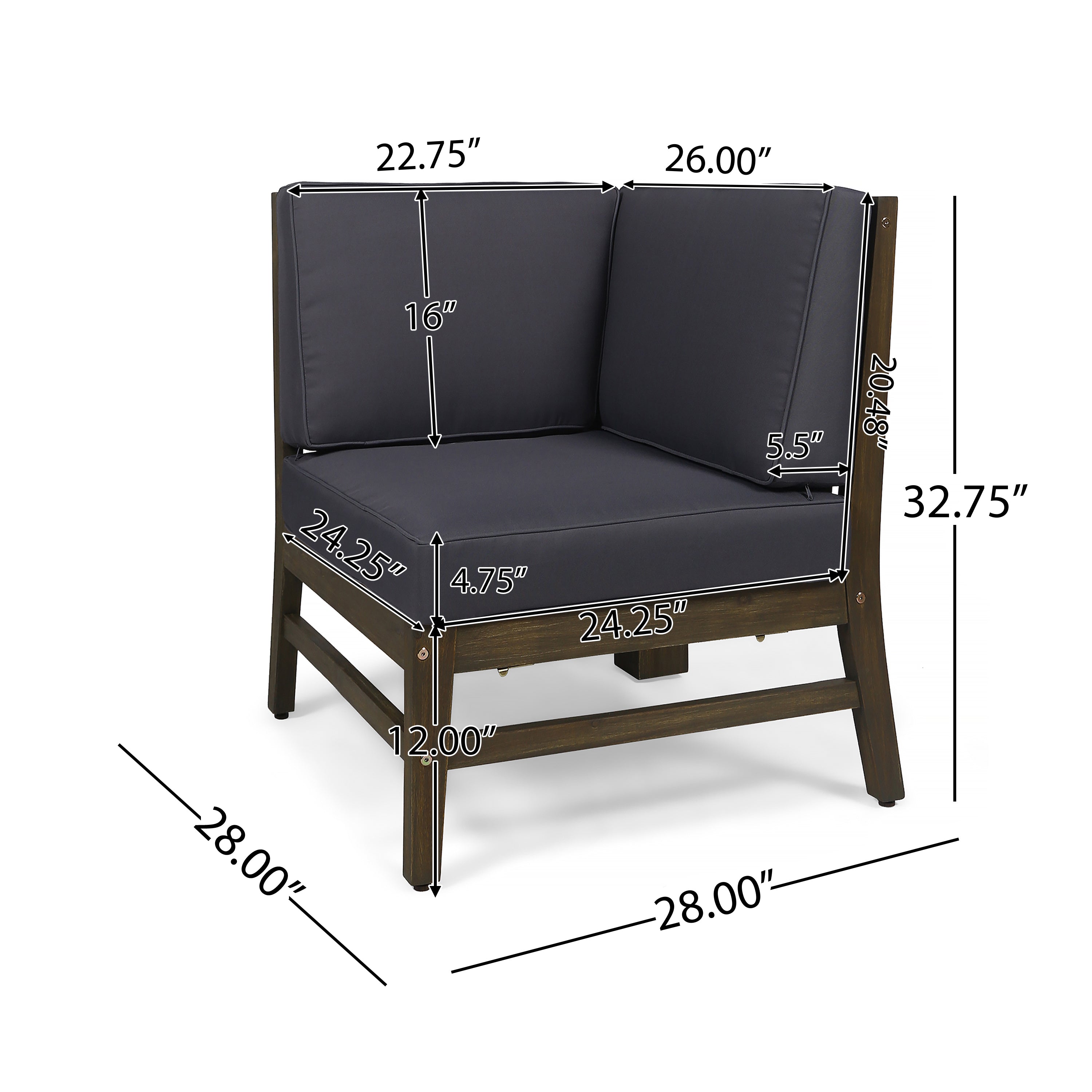 Outdoor Sectional Set Acacia Wood Dark Gray Cushion 6 Piece Seats 5