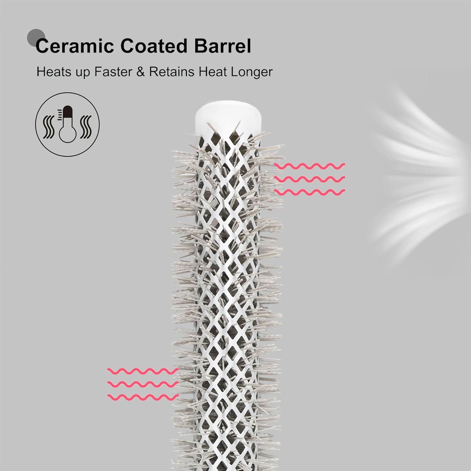 Eagle Fortress Professional Extended Barrel Round Hair Brush for Blow Drying with Ceramic + Ionic, Grey 0.98in