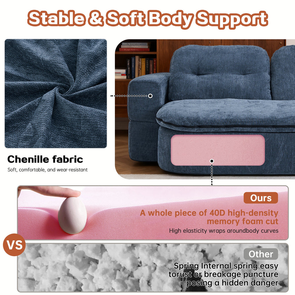 Sofa Bed Floor Modern Dark Blue Convertible Sleeper No Assembly 78.7 In