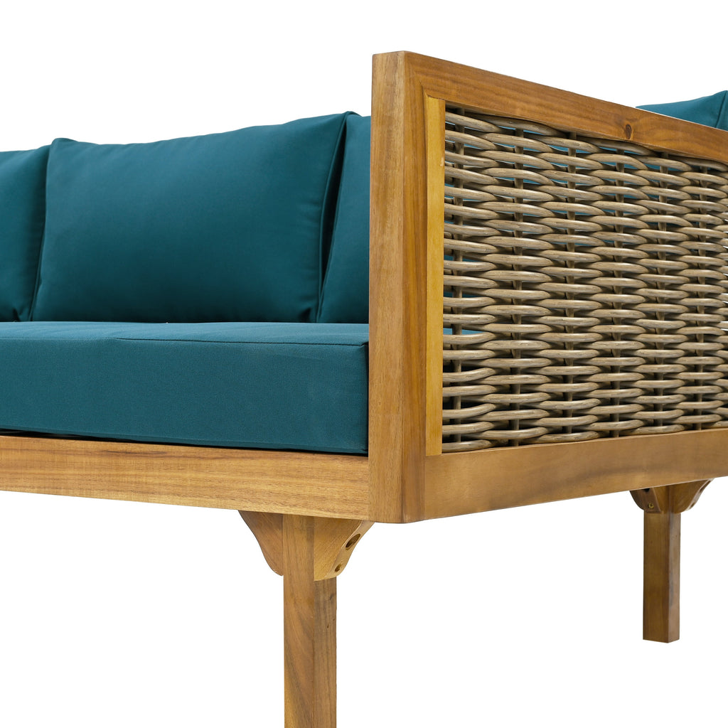 Outdoor Patio Set Acacia Wood Wicker Teak Dark Teal Daybed 2 Piece 600 LB