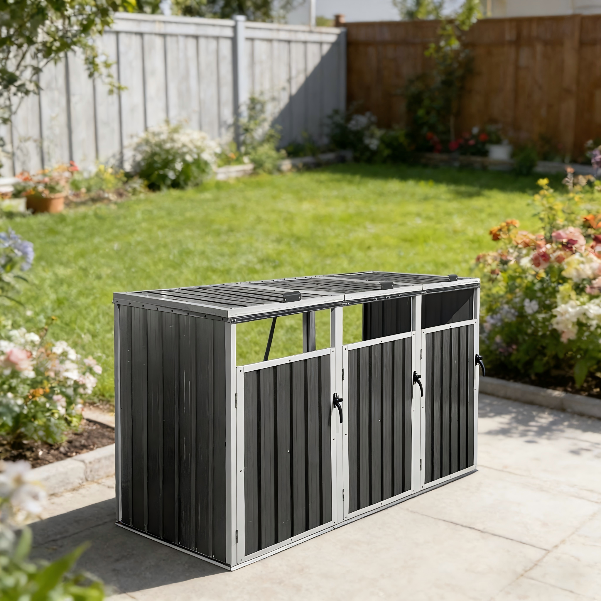 Outdoor Trash Can Shed Galvanized Steel 3 Bin