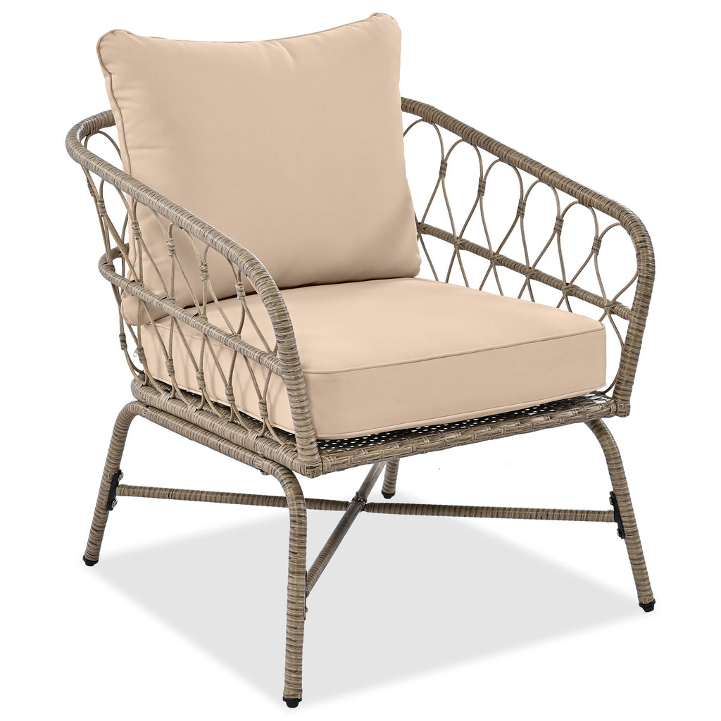 Outdoor Patio Set Wicker Boho Beige Cushion Oval Acacia Table 4 Piece