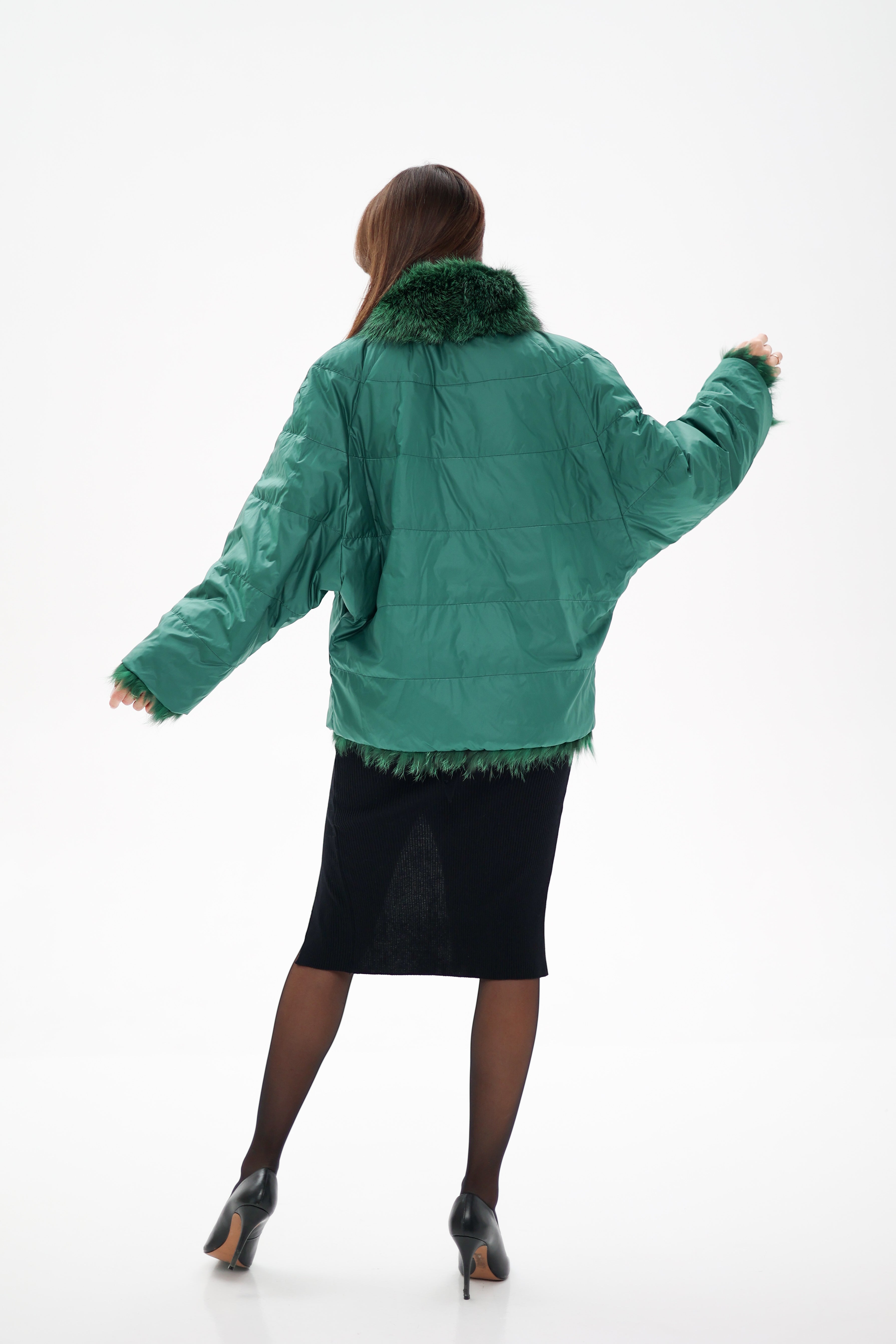 Reversible Genuine Silver Fox  Down Fill Coat