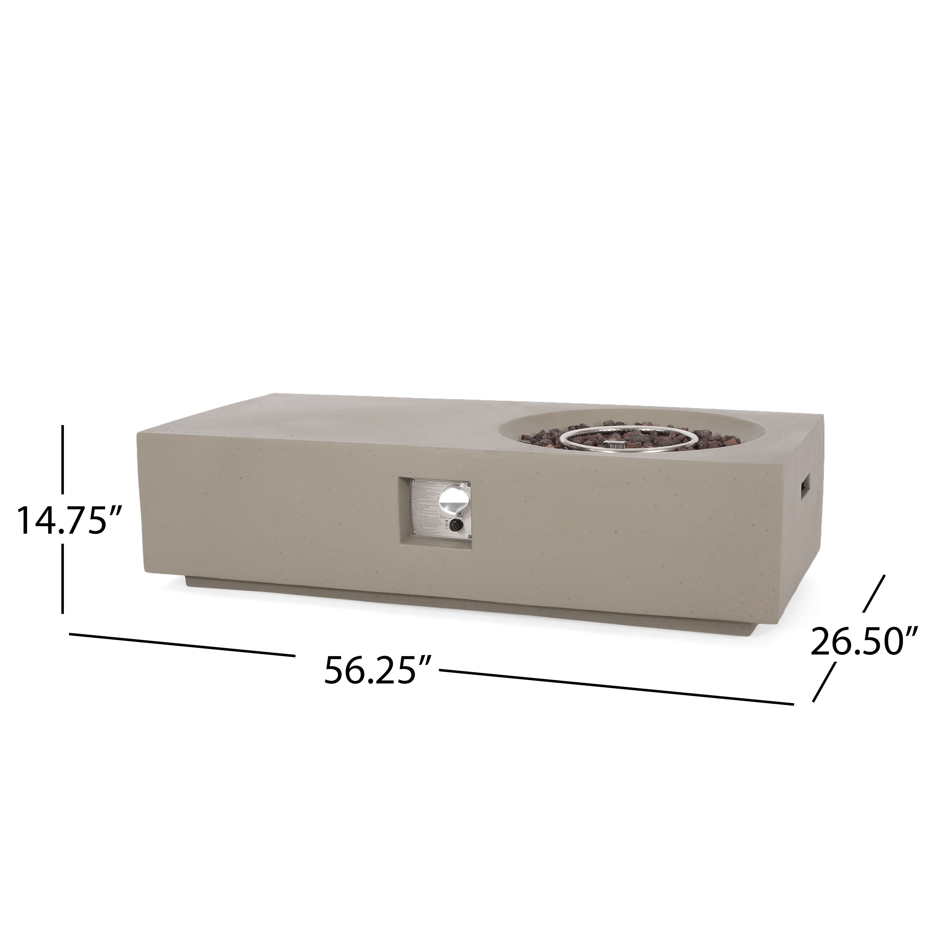 Rectangle 14.75 in MGO Fire Pit 50,000 BTU Light Grey (Tank Cover Not Included)