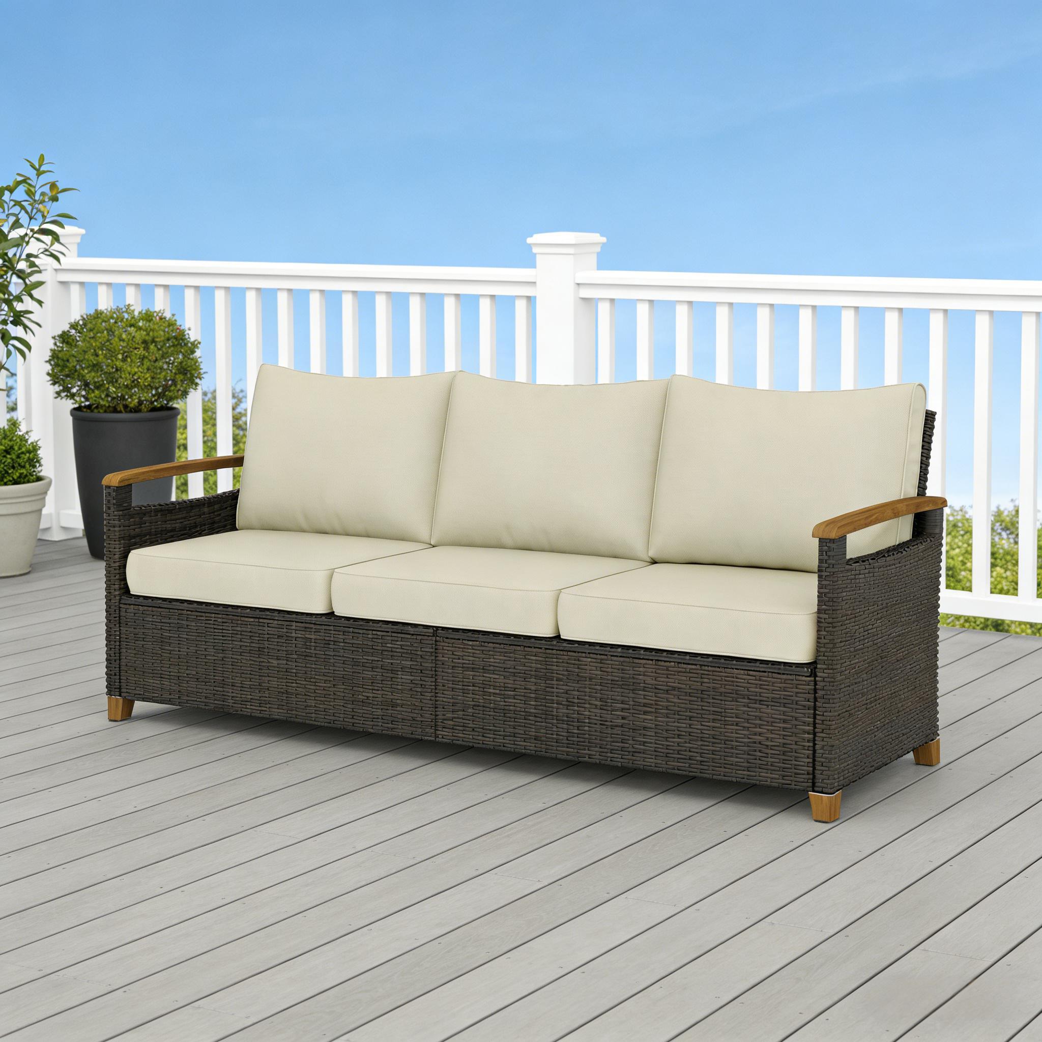Outdoor Sofa Set Wicker Beige Brown 3 Seat Steel Frame 792 lb Capacity