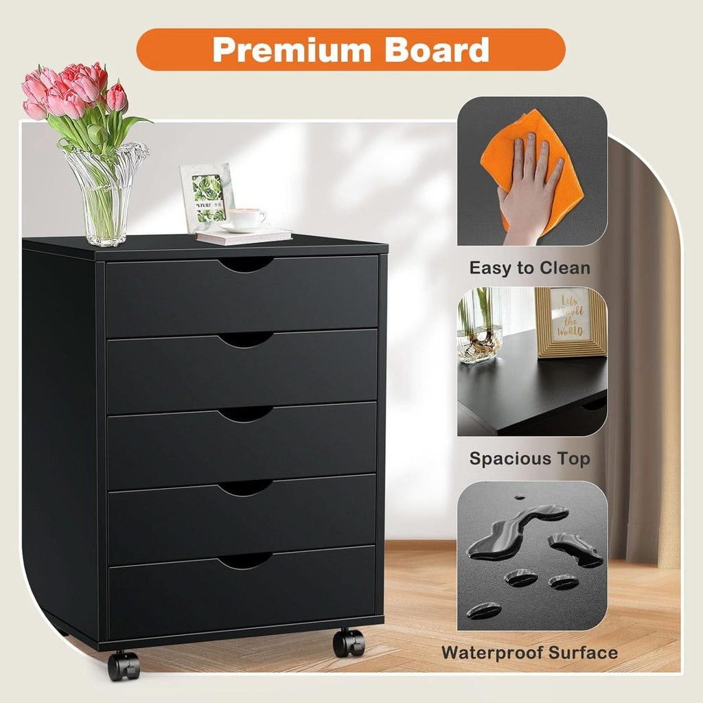 Five Drawer Multifunctional File Cabinet Black Industrial