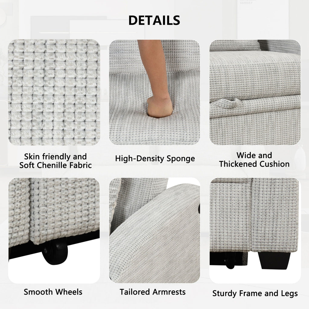 Pull Out Loveseat Sofa With Adjsutable Backrest, 2 Pillows, Cup Holders, USB Ports For Living Room