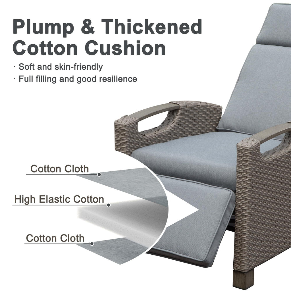 Outdoor Recliner Chair Wicker Gray Adjustable 150 Degree Flip Table