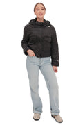 Studded Light Demi-Season Hooded Cropped Jacket in Black