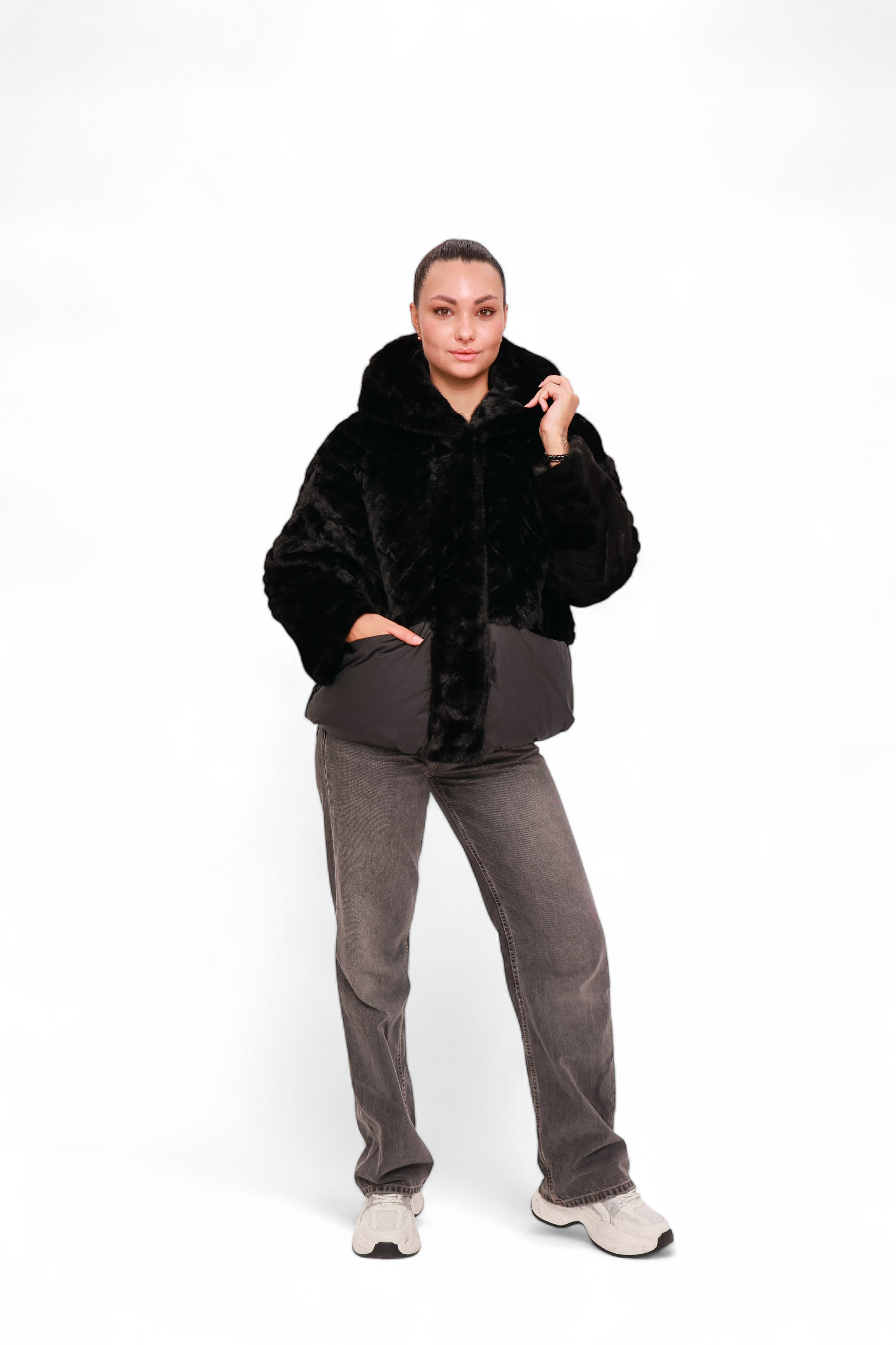 Montana Eco-Fur Down Coat in Black