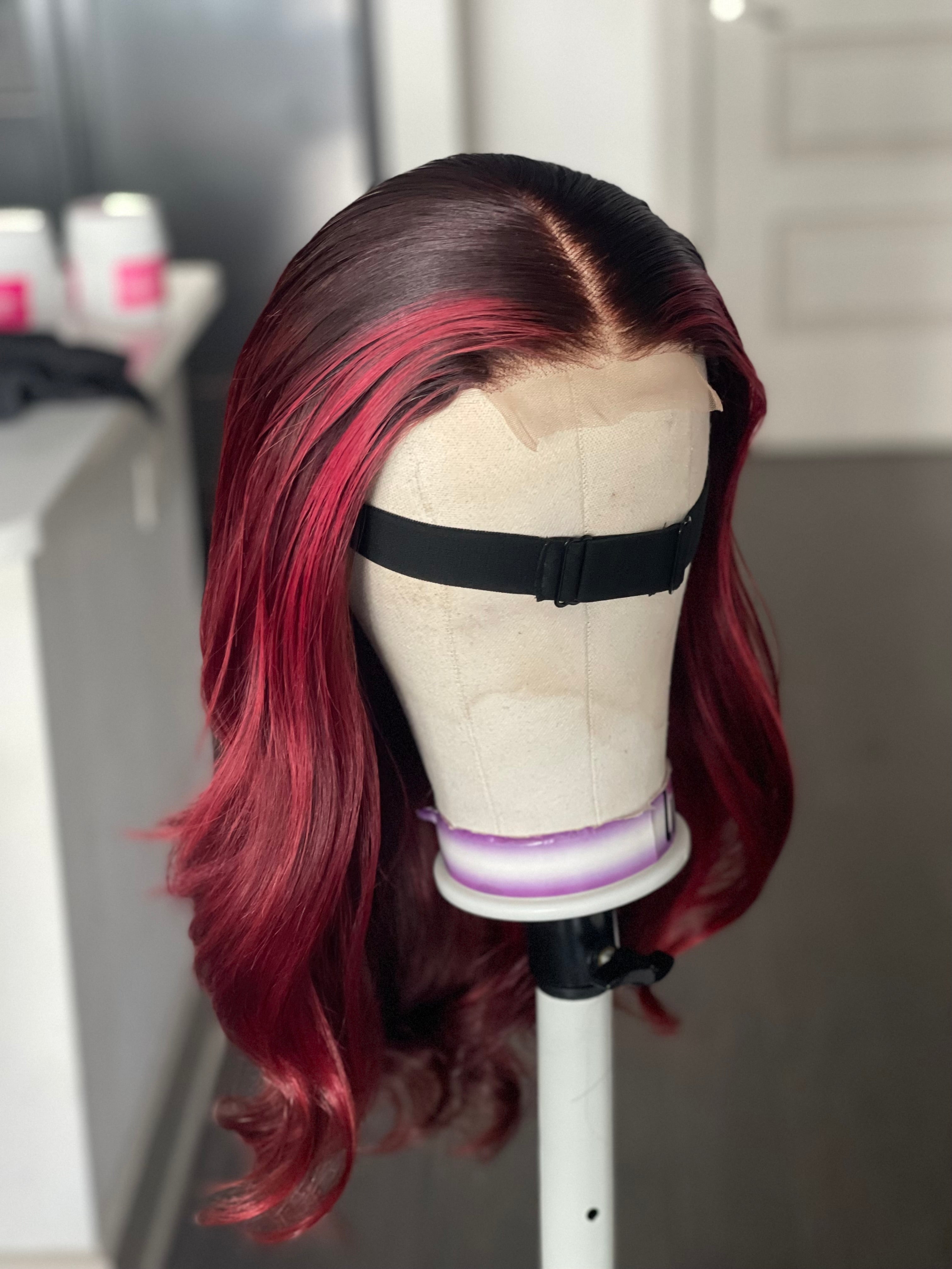 4 By 4 Loose Wavy Closure Wig (100% Human Hair) 18 Inches Wine Color