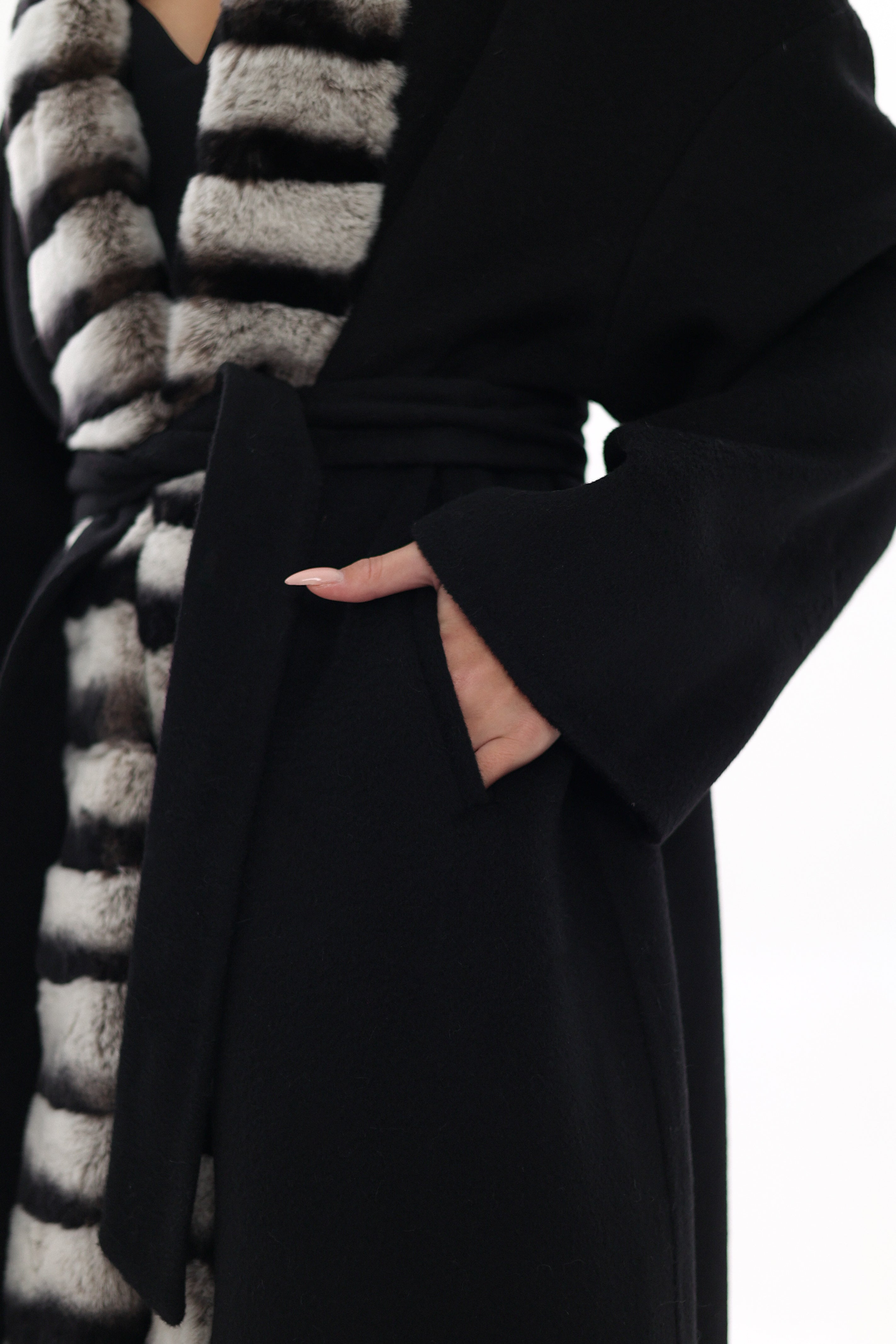 Genuine French Orylag Fur Italian Cashmere Wool Coat