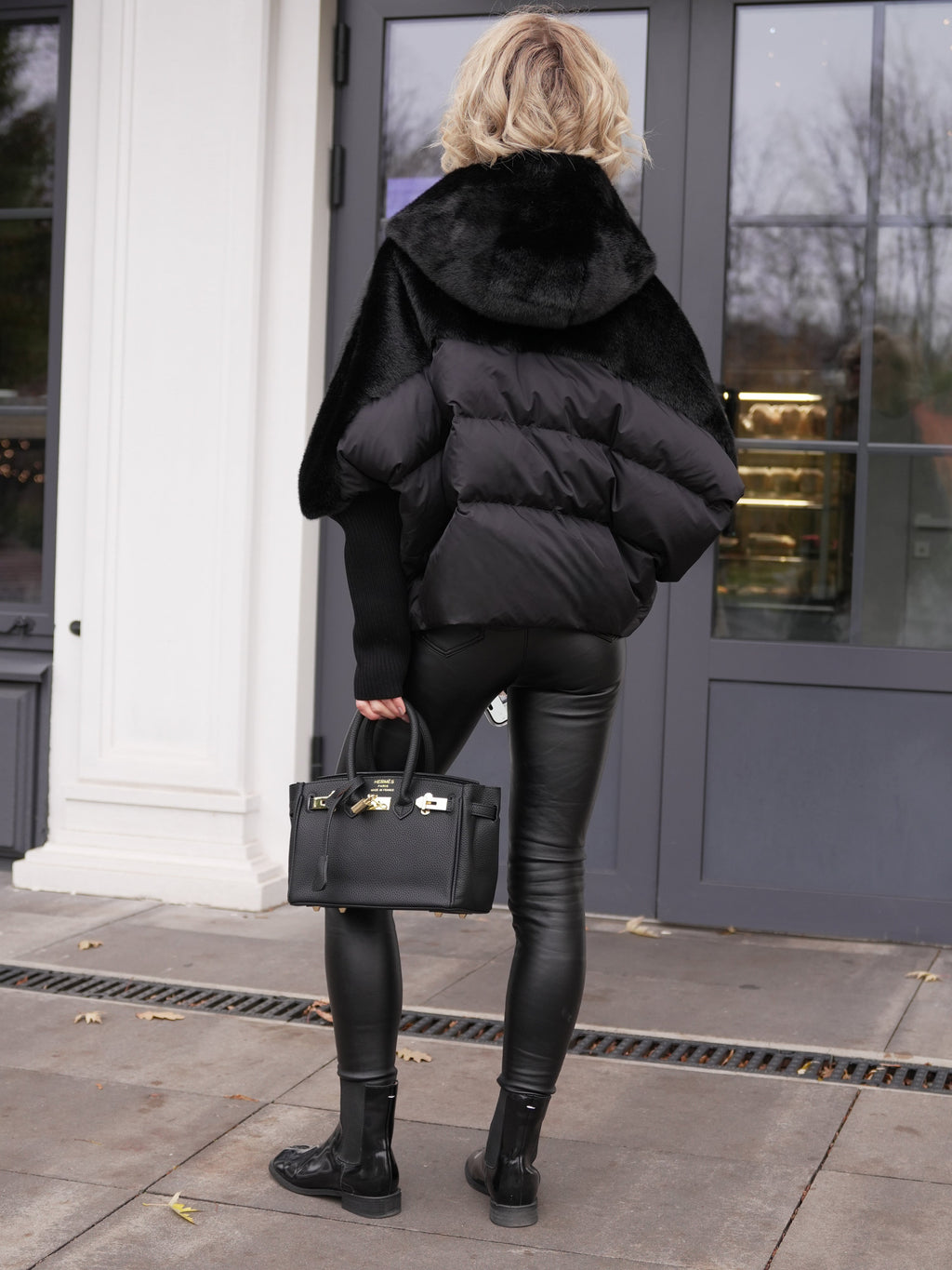 Serena Eco-Fur Down Fill Coat in Black