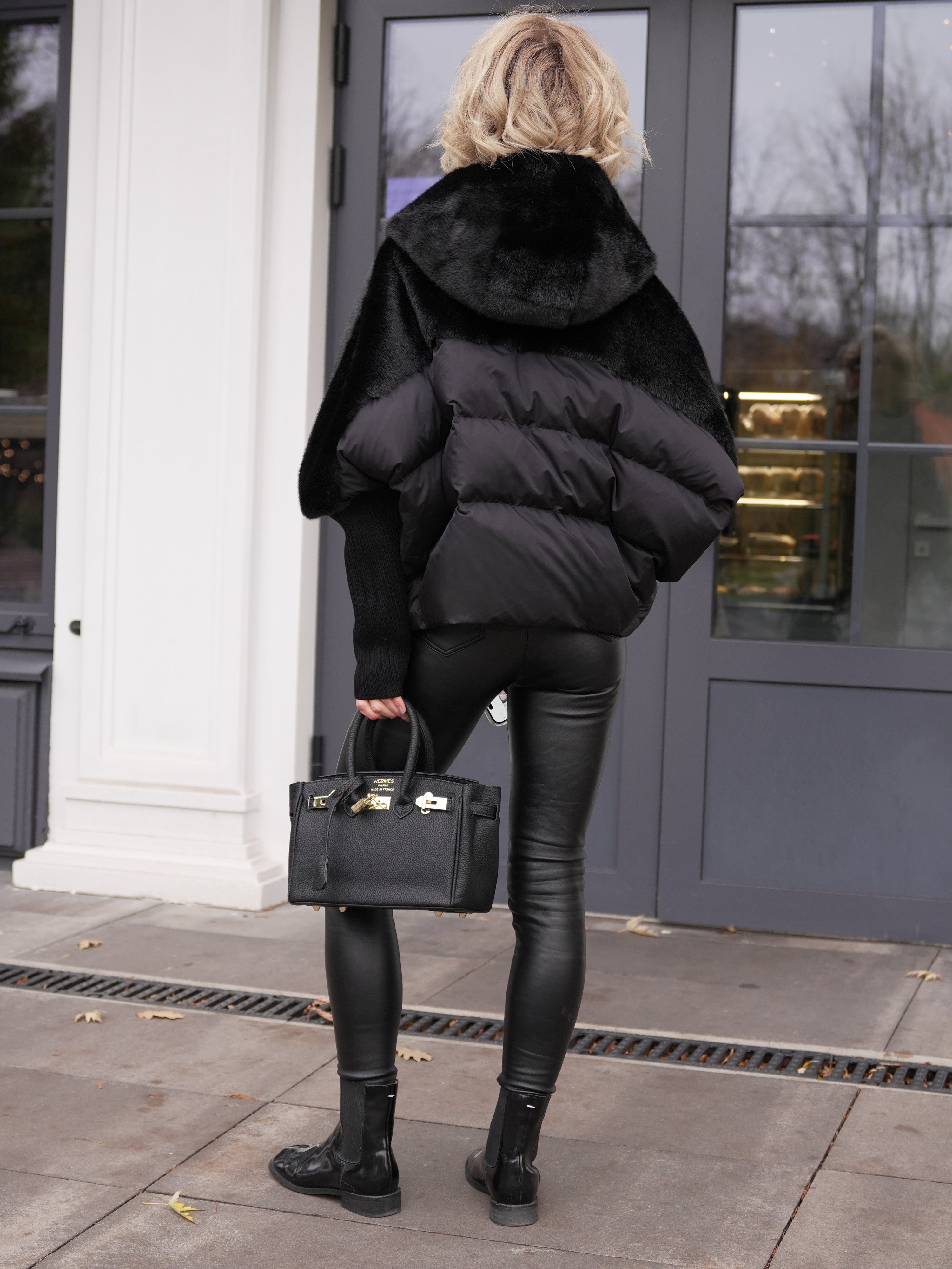Serena Eco-Fur Down Fill Coat in Black