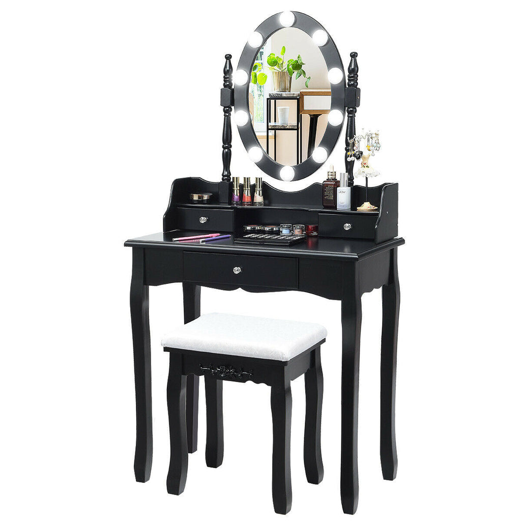 Oval Mirror Vanity Set with 10 LED Dimmable Bulbs and 3 Drawers