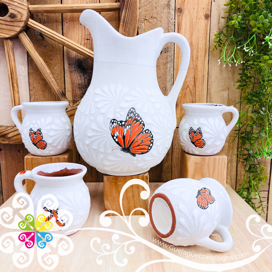 Mariposa White Espiga Pato Pitcher Set - 4 Mugs