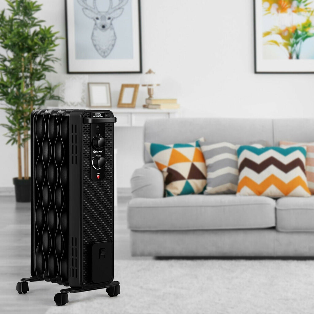 1500 W Oil-Filled Heater Portable Radiator Space Heater with Adjustable Thermostat