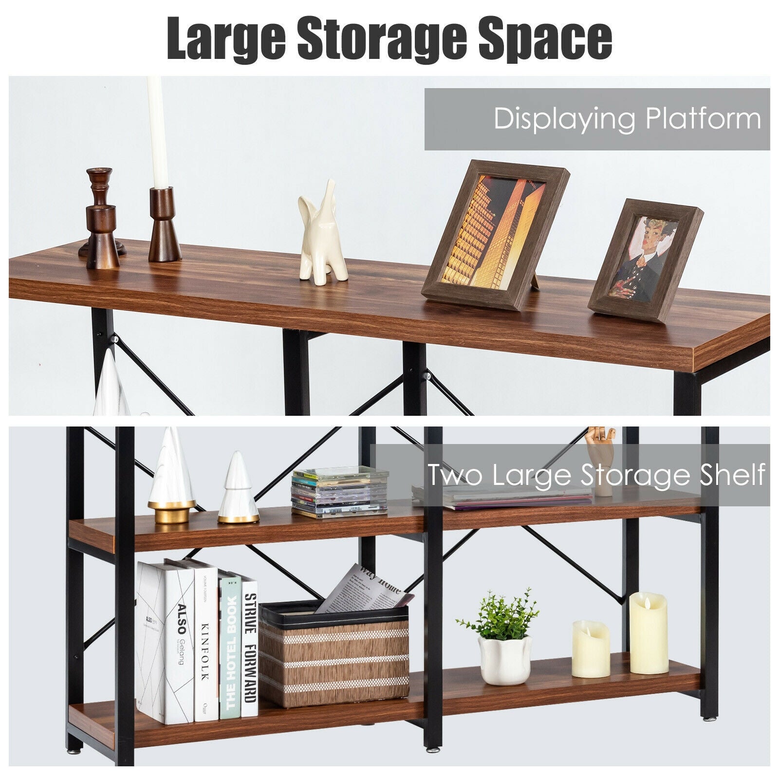 3 Tier 47 Inch Console Metal Frame Sofa Table