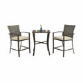 3 Pieces Rattan Bar Furniture Set with Slat Table and 2 Cushioned Stools