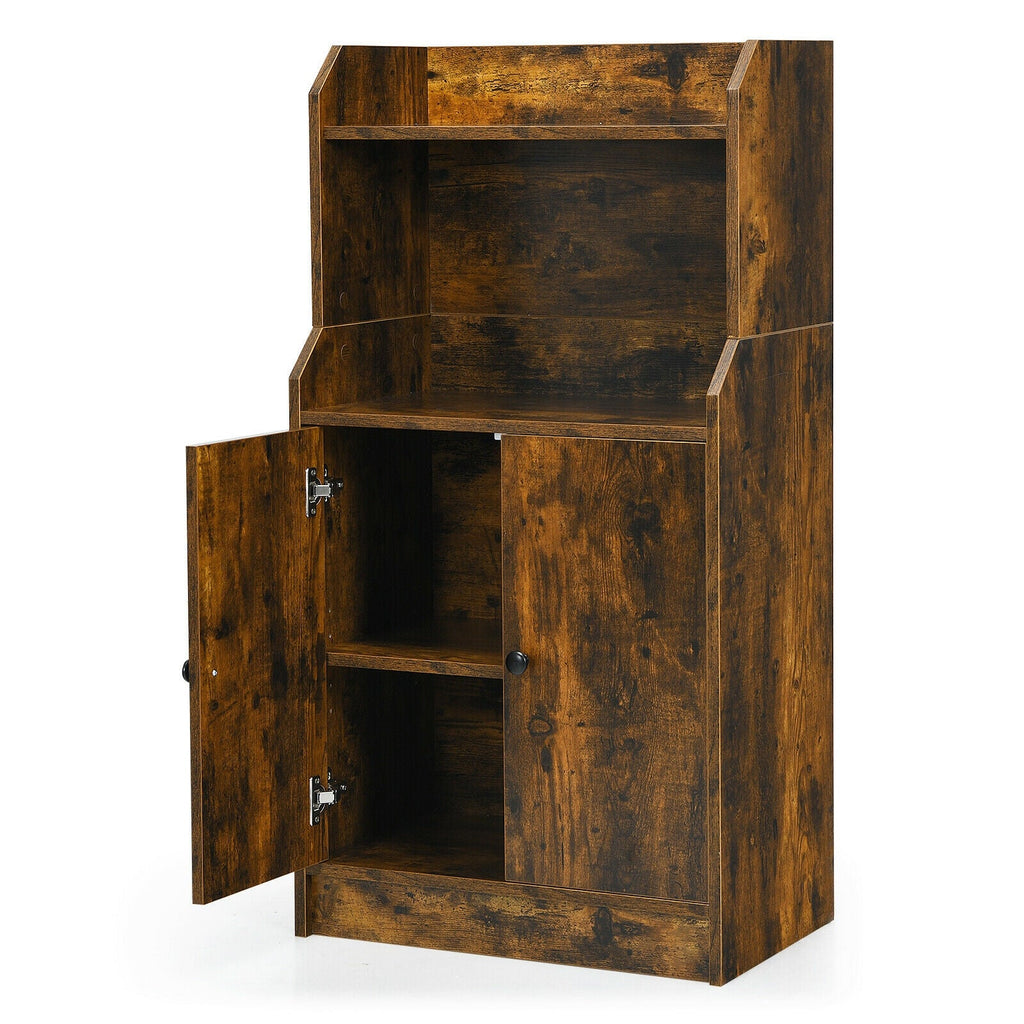 Storage Cabinet Bookcase with Doors and Display Shelf-Rustic Brown