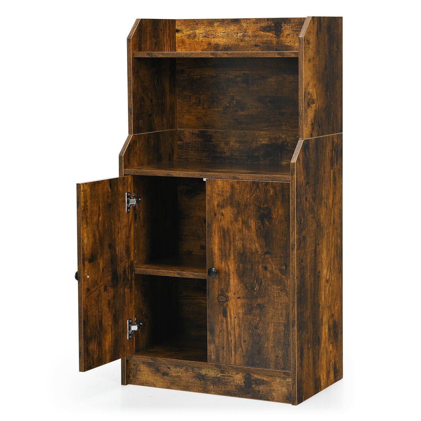 Storage Cabinet Bookcase with Doors and Display Shelf-Rustic Brown