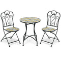 3 Pieces Patio Bistro Mosaic Design Set with Folding Chairs and Round Table