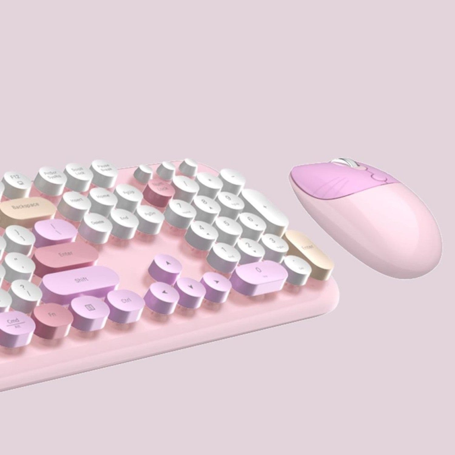 Wireless Keyboard & Mouse Combo - Silent Click, Colorful 104 Keys