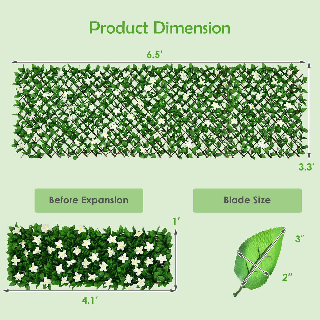 4 Pieces Expandable Faux Ivy Privacy Screen Fence Panel Pack with Flower
