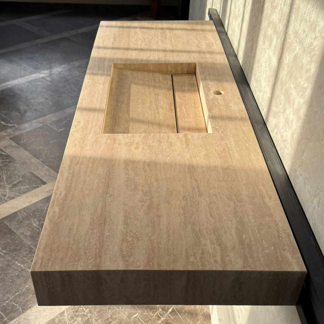 Vein Cut Travertine Natural Stone Bathroom Sink - Handmade Modern
